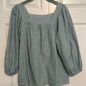 LC Lauren Conrad.  Light blue with silver thread accents puff sleeve;  lining